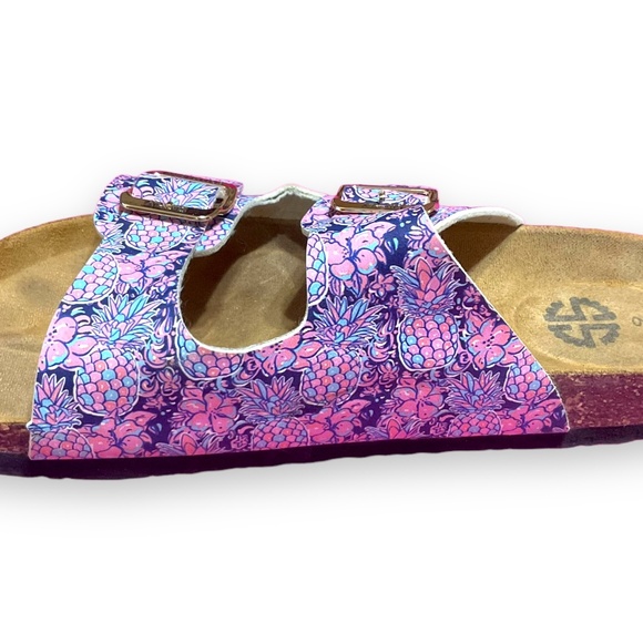 Simply Southern Floral Buckle Slip on Flip Flop Sandals Size 9 Pink/Blue - Picture 6 of 14